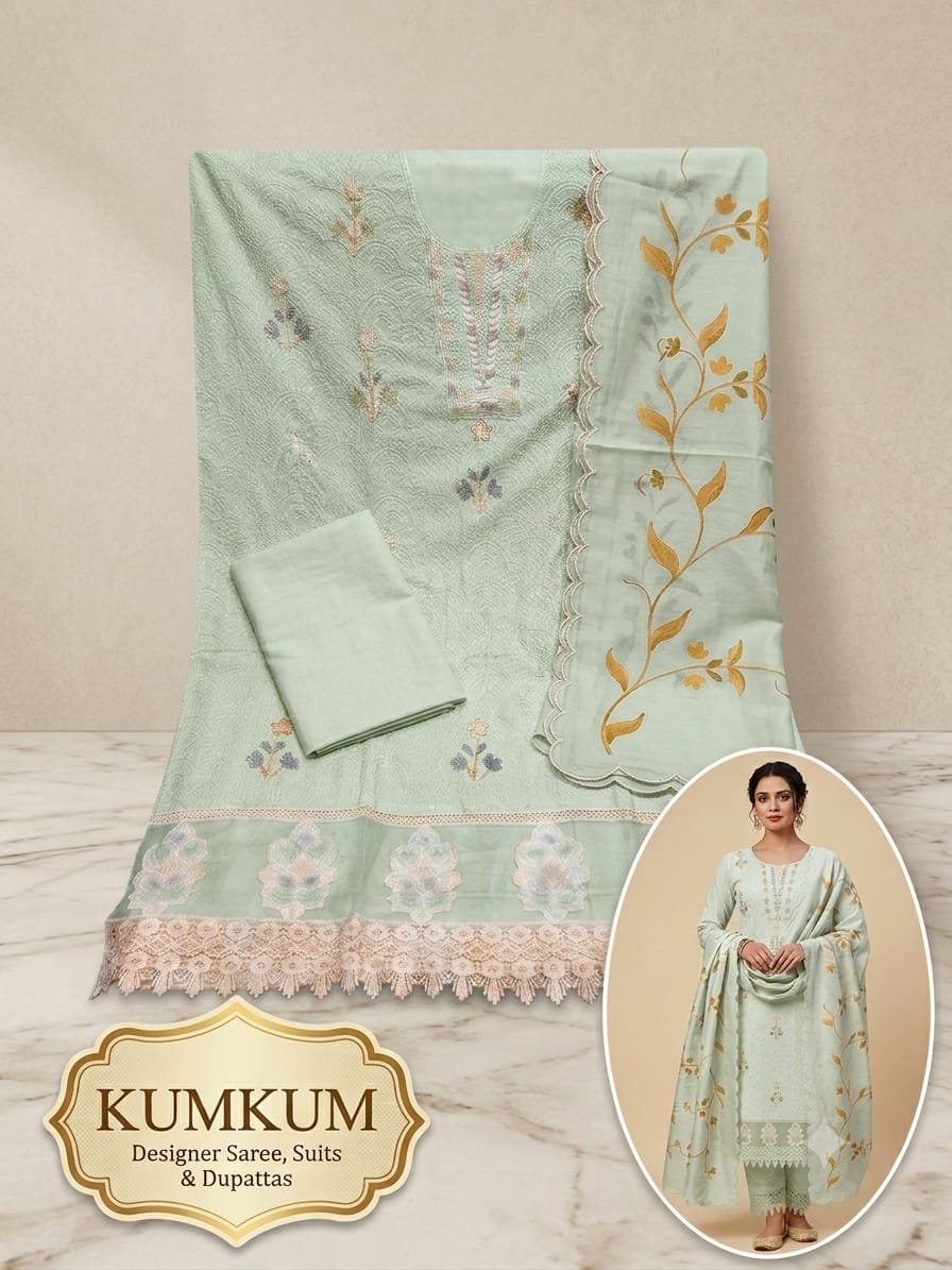 Refreshing Pista Green Arkandi Pattern Suit Set