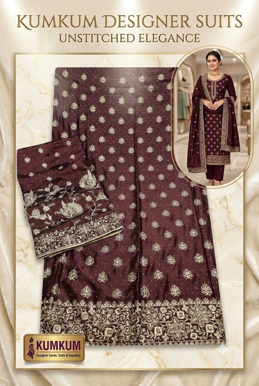 Deep Burgundy Embroidered Upada Silk Suit Set