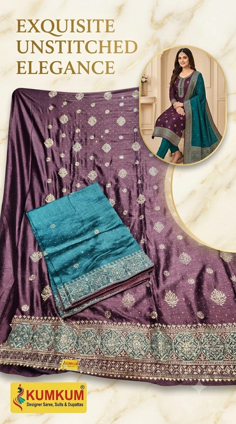Deep Plum & Teal Green Upada Silk Suit Set