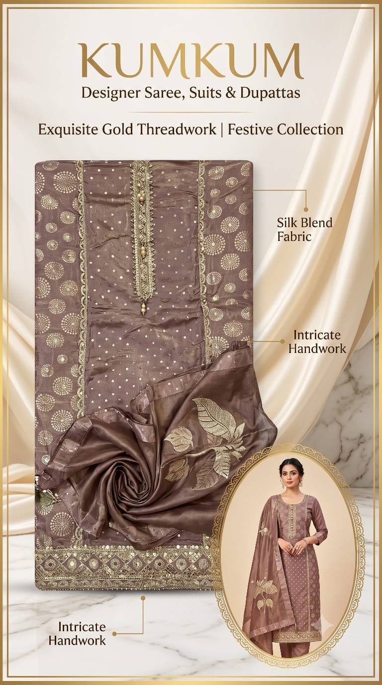 Dusty Purple Silk Blend Festive Suit with Gold Threadwork