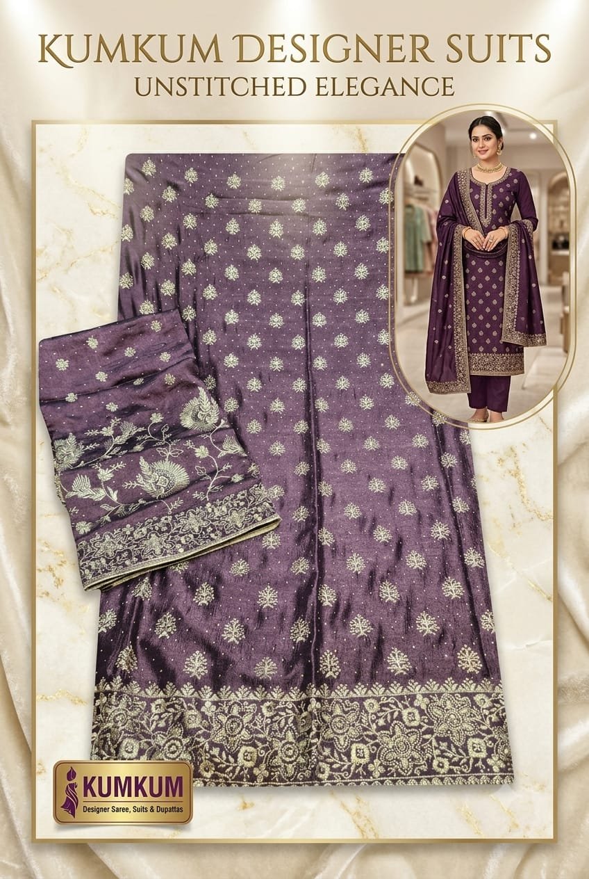 Deep purple Embroidered Upada Silk Suit Set