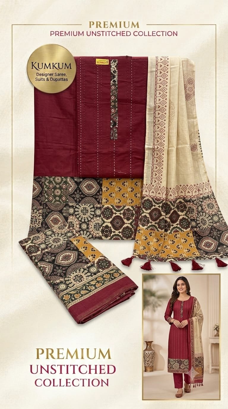 Crimson Red Ajrakh Pattern Premium Unstitched Suit