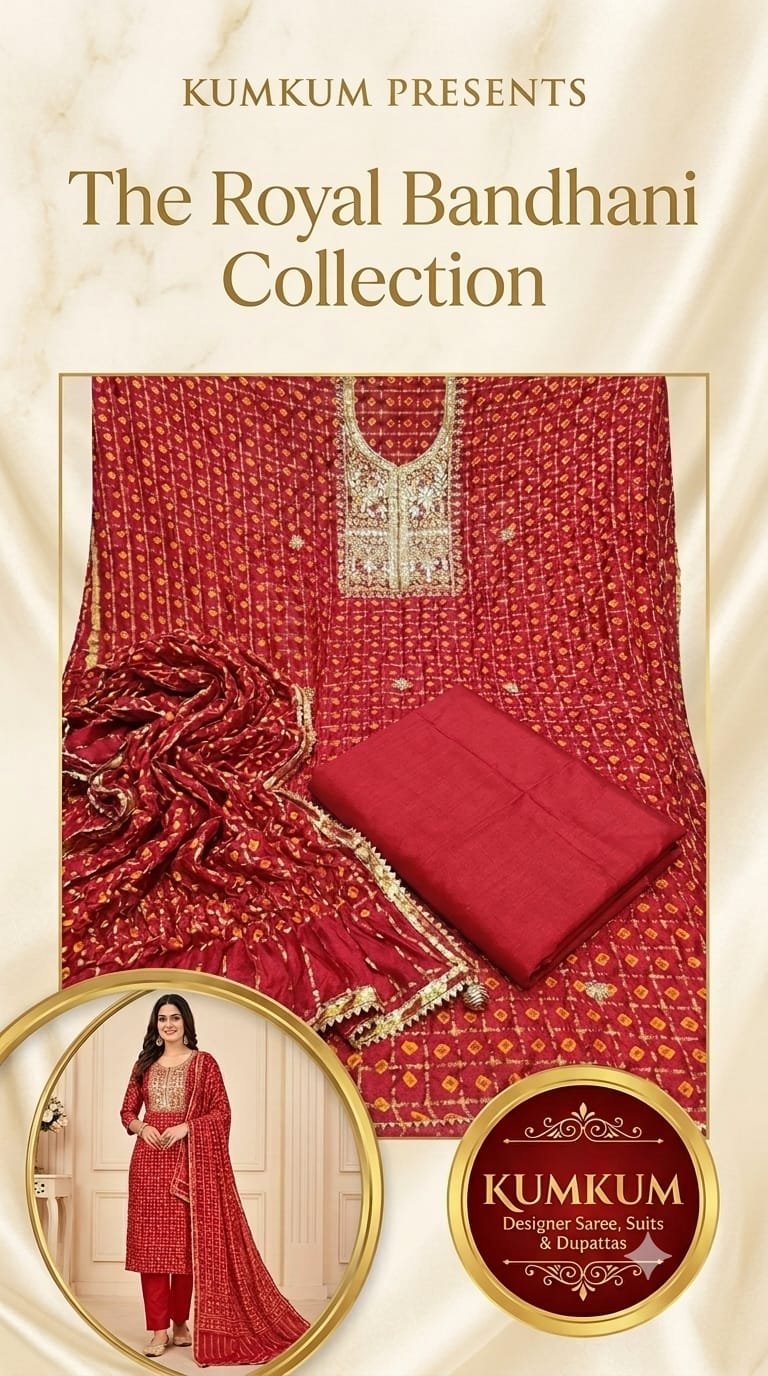 Classic Red Royal Bandhani Silk Suit Set
