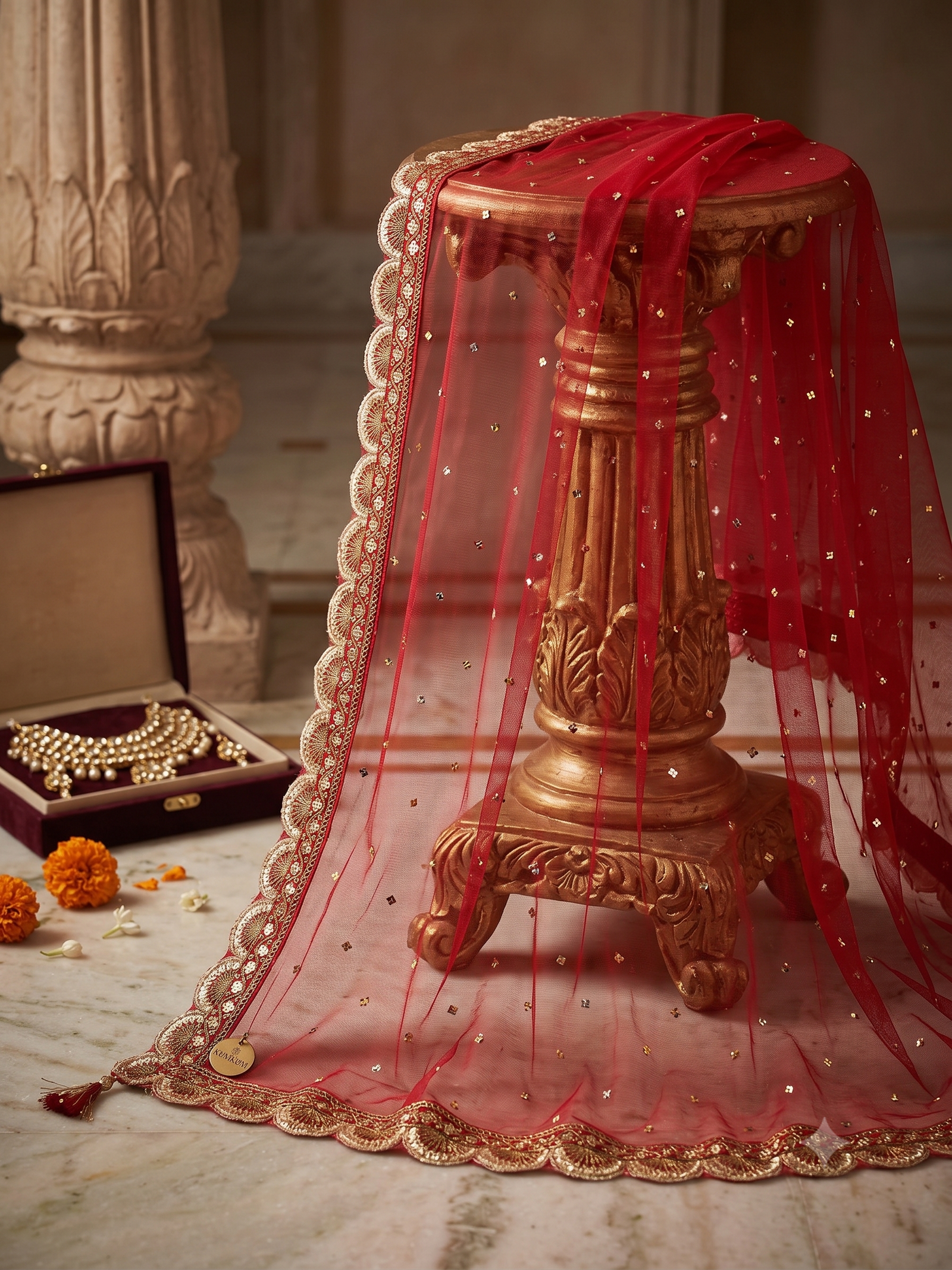 Crimson Royal Scallop Dupatta