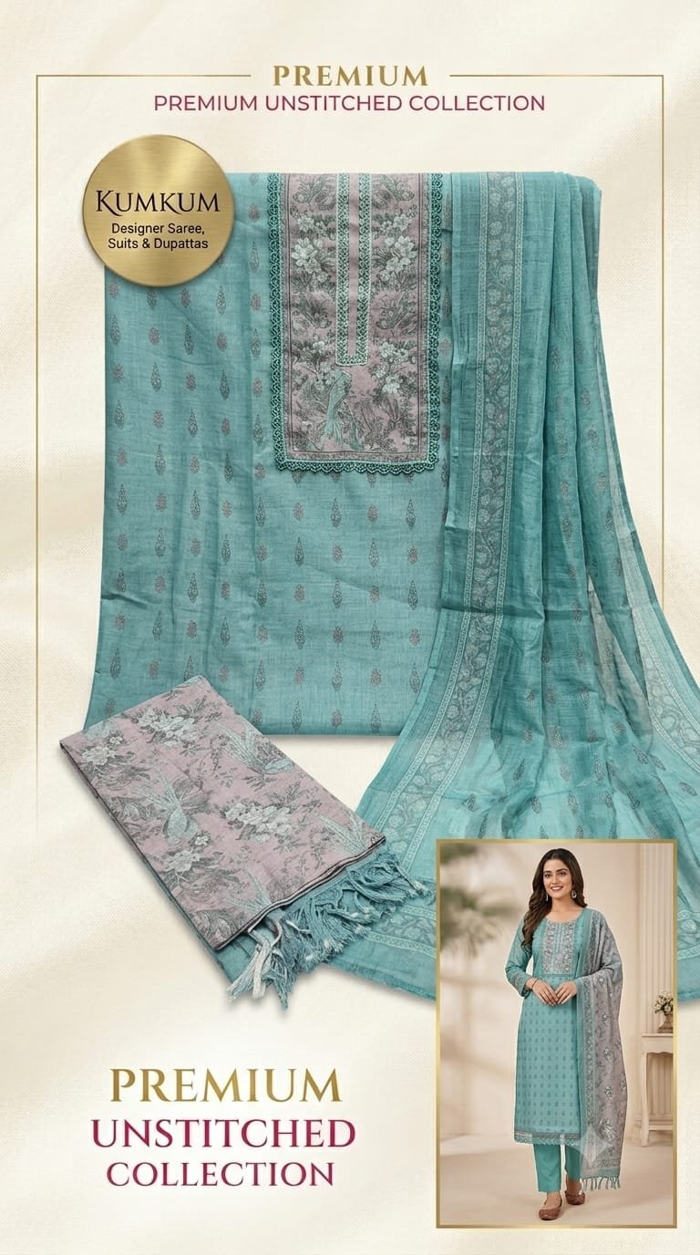 Sky Blue Linen Pattern Premium Unstitched Suit