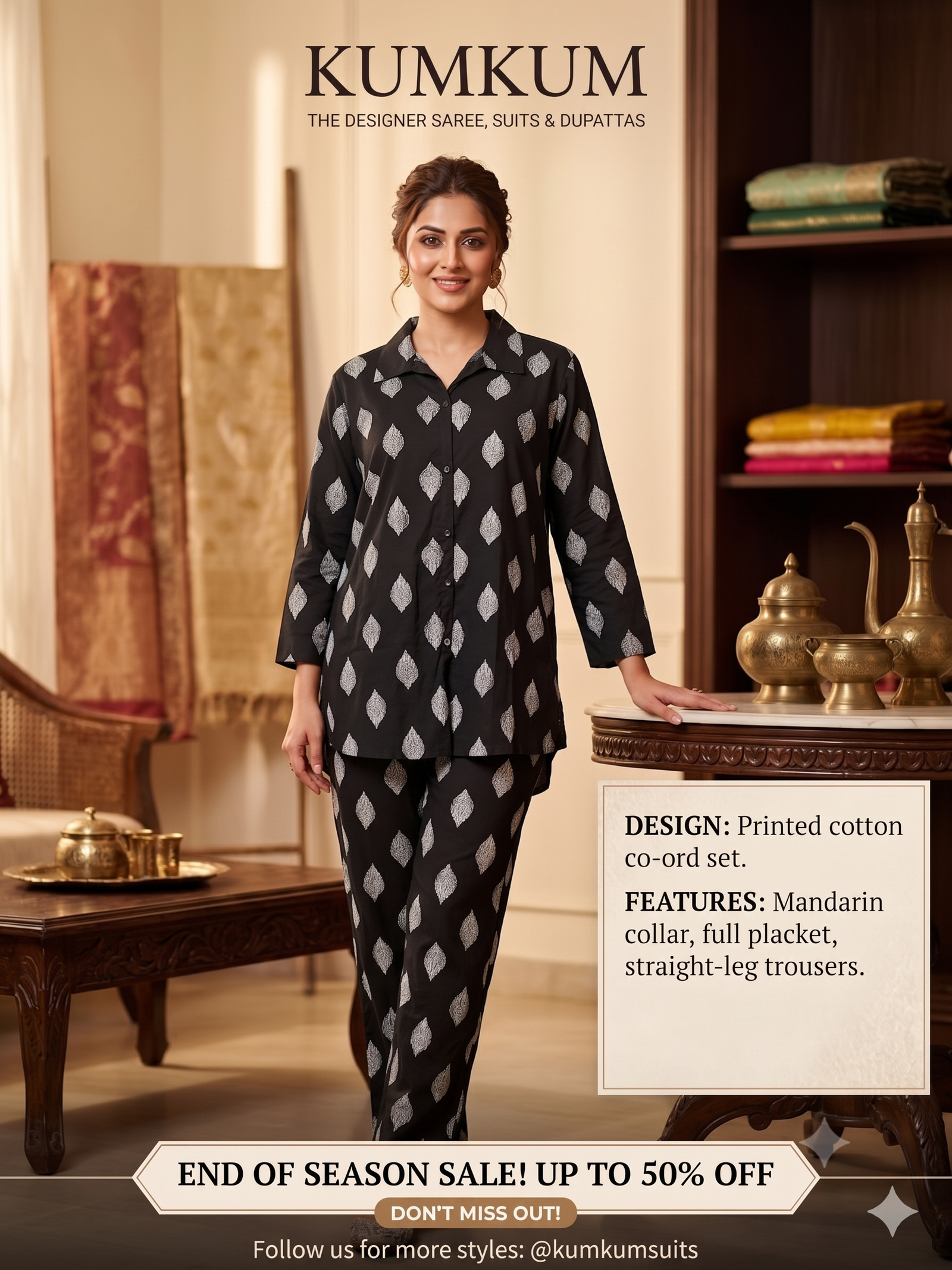 Leaf Motif Cotton Lounge Co-ord Set