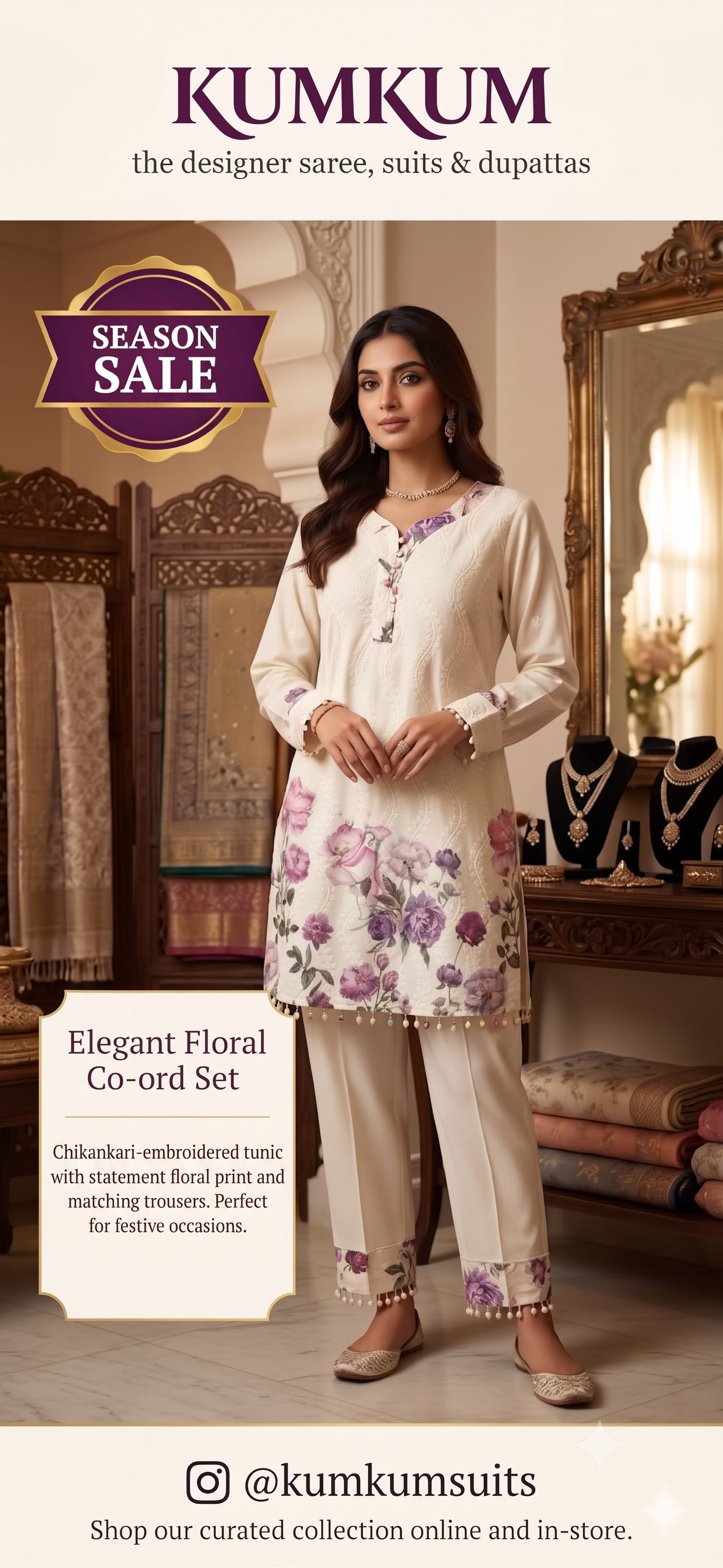 Chikankari Embroidered Floral Tunic Set