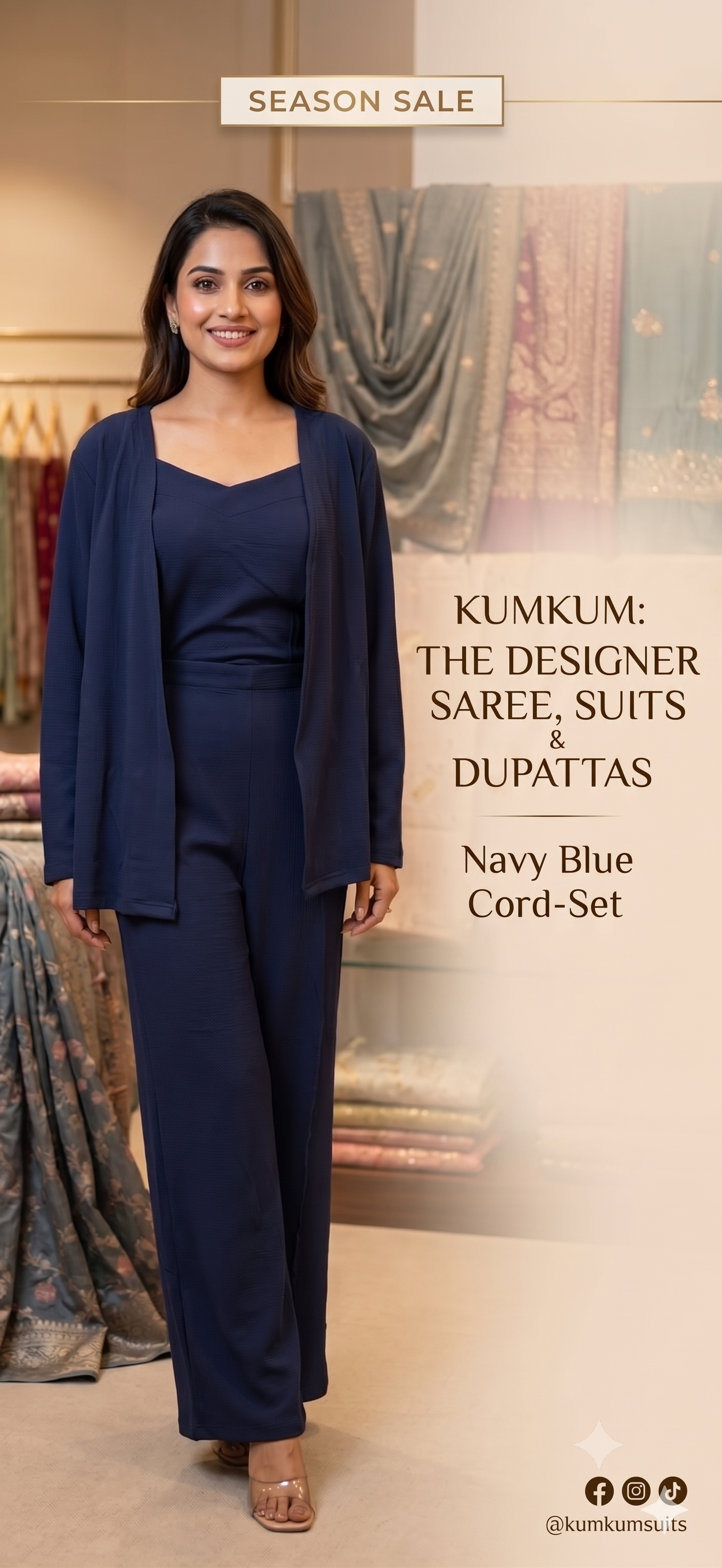 Navy Blue Ribbed Shrug & Jumpsuit Co-ord Set