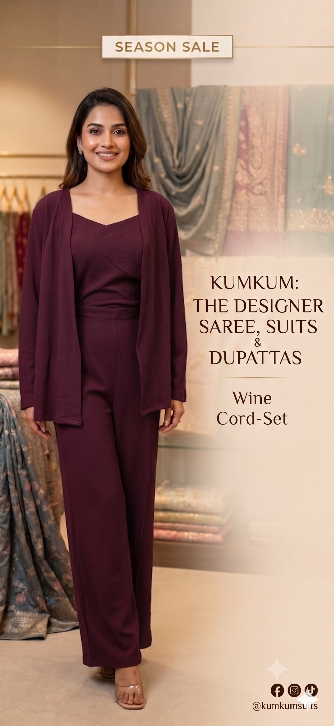 Wine Monochromatic Layered Co-ord Set