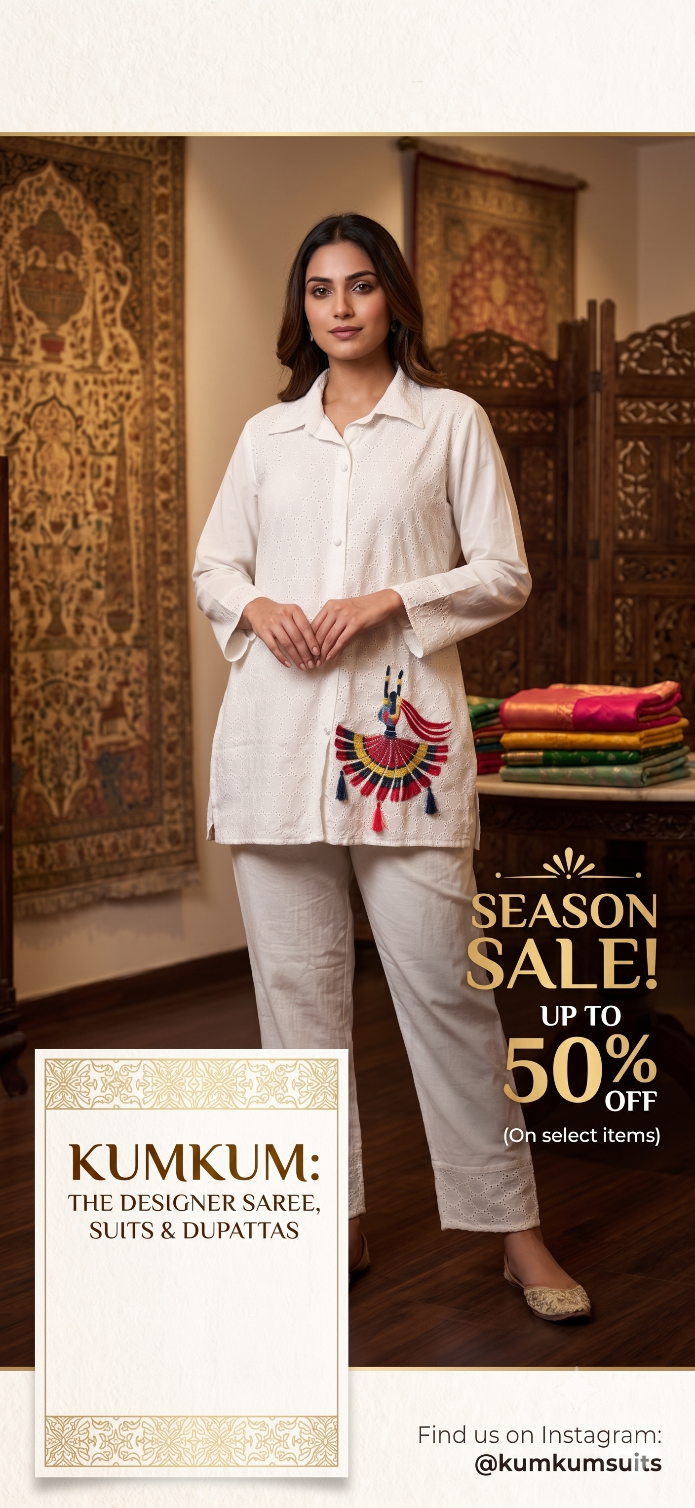Pristine White Schiffli Embroidered Folk-Art Co-ord Set